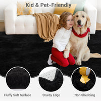 Garvee Fluffy & Sheepskin Pure Black 2x8 Fuzzy Plush Rug, Soft Carpet for Living Room Bedroom Dining Decor