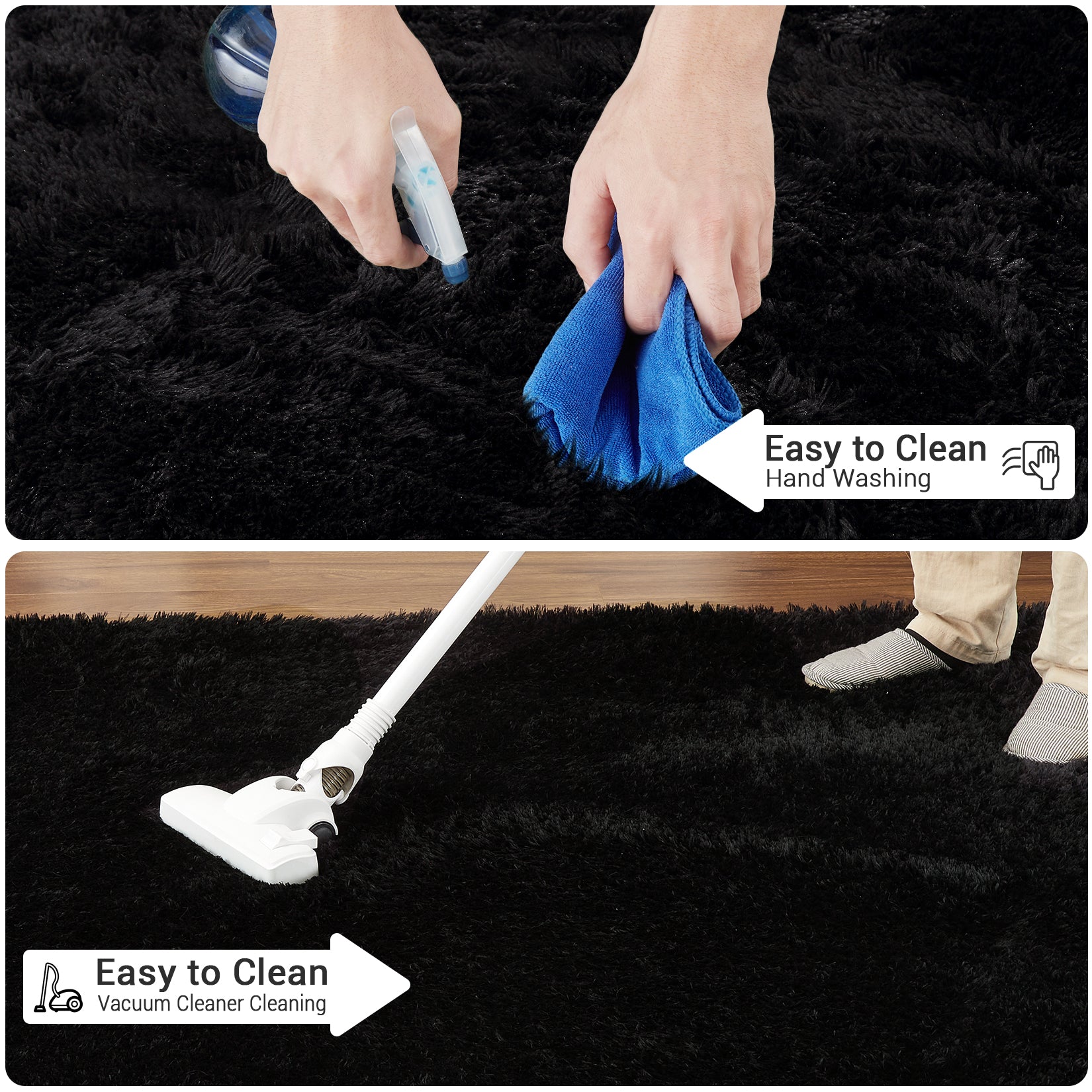 Garvee Fluffy & Sheepskin Pure Black 4x6 Plush Shag Rug, Soft Fuzzy Non-Slip for Living Room Bedroom Nursery Kids Playroom