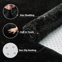 Garvee Fluffy & Sheepskin Pure Black 2x8 Fuzzy Plush Rug, Soft Carpet for Living Room Bedroom Dining Decor