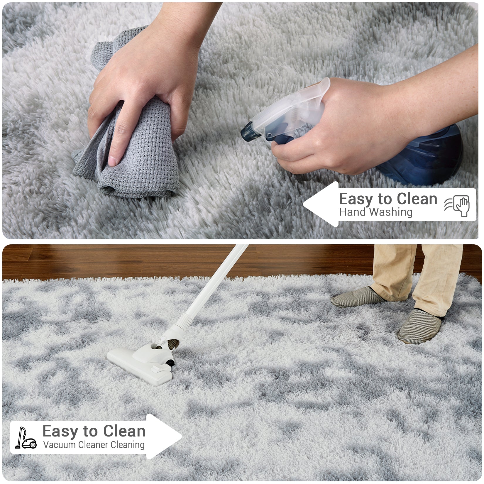 Garvee Fluffy & Sheepskin Light Grey 9x12 Thick Fuzzy Area Rug, Non-Slip Non-Shedding for Playroom Bedroom Nursery Kids Room