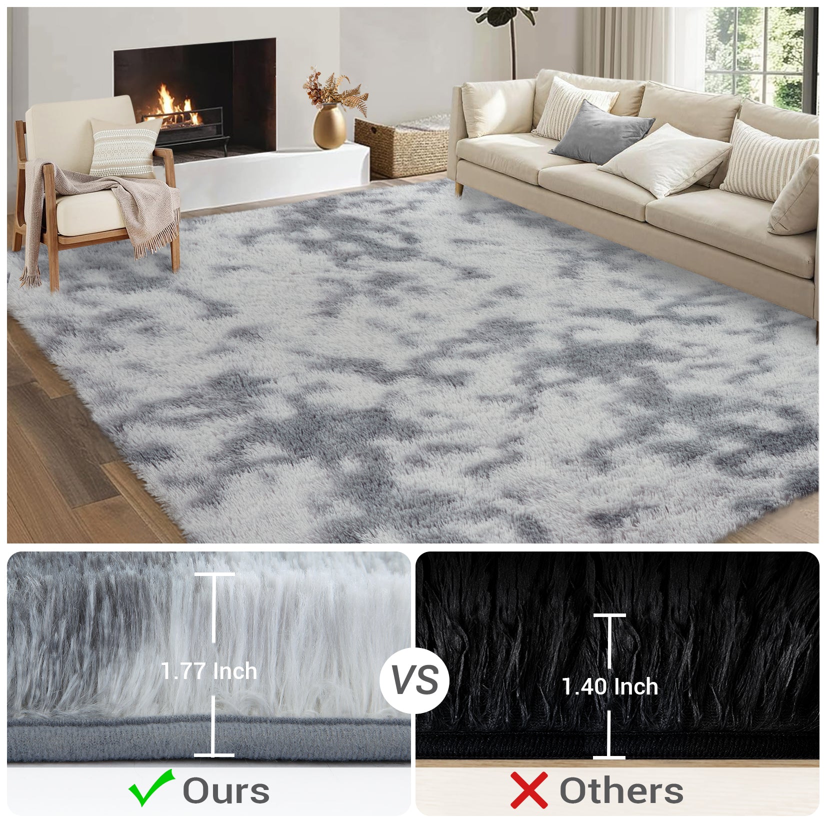 Garvee Fluffy & Sheepskin Light Grey 2x8 Area Rug for Living Room Plush Shag Rugs for Bedroom Nursery Room Soft Shaggy Rug Anti-Slip Kids Playroom Fuzzy Rugs for Dining Room Decor Floor Carpet