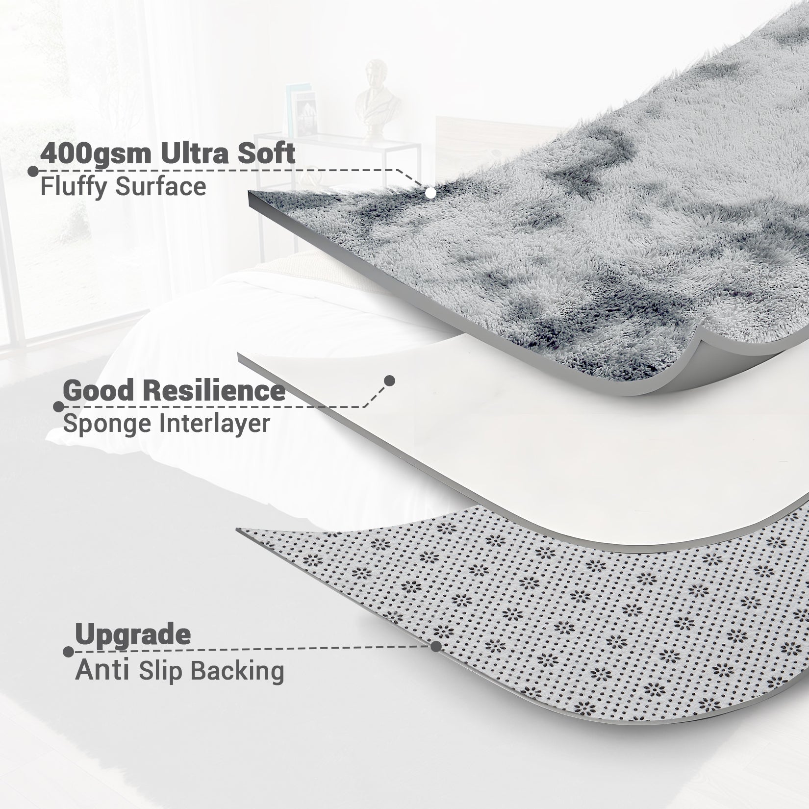 Garvee Fluffy & Sheepskin Light Grey 9x12 Thick Fuzzy Area Rug, Non-Slip Non-Shedding for Playroom Bedroom Nursery Kids Room