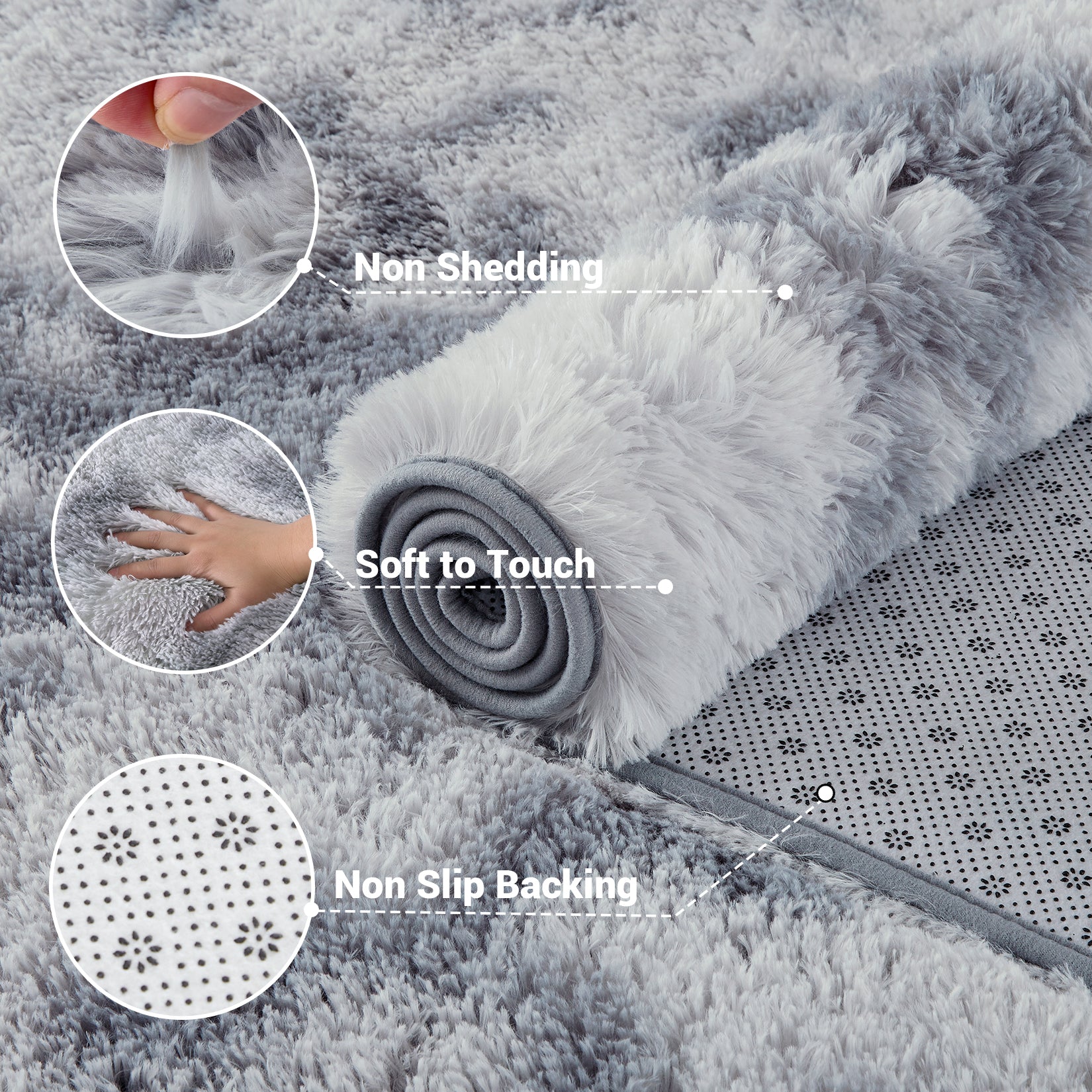 Garvee Fluffy & Sheepskin Light Grey 8x10 Faux Fur Shag Rug, Non-Slip Tie Dye Plush Fuzzy for Bedroom Kids Nursery Dorm