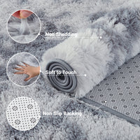 Garvee Fluffy & Sheepskin Light Grey 10x13 Plush Thick Shag Rug, Non-Slip Non-Shedding Tie Dye for Bedroom Kids Dorm