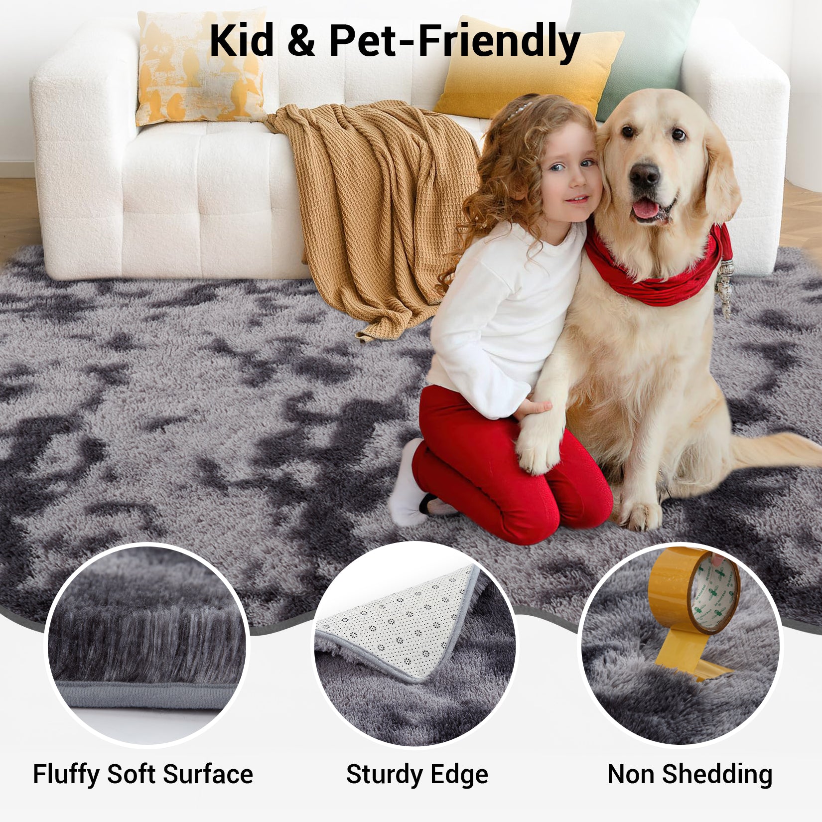 Garvee Fluffy & Sheepskin Deep Grey Tie-Dye 2x6 Shag Rug, Plush Small Furry Non-Slip Modern Accent for Bedroom Living Room Indoor