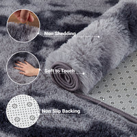 Garvee Fluffy & Sheepskin Deep Grey Tie-Dye 2x6 Shag Rug, Plush Small Furry Non-Slip Modern Accent for Bedroom Living Room Indoor
