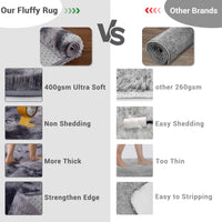 Garvee Fluffy & Sheepskin Deep Grey Tie-Dye 2x6 Shag Rug, Plush Small Furry Non-Slip Modern Accent for Bedroom Living Room Indoor