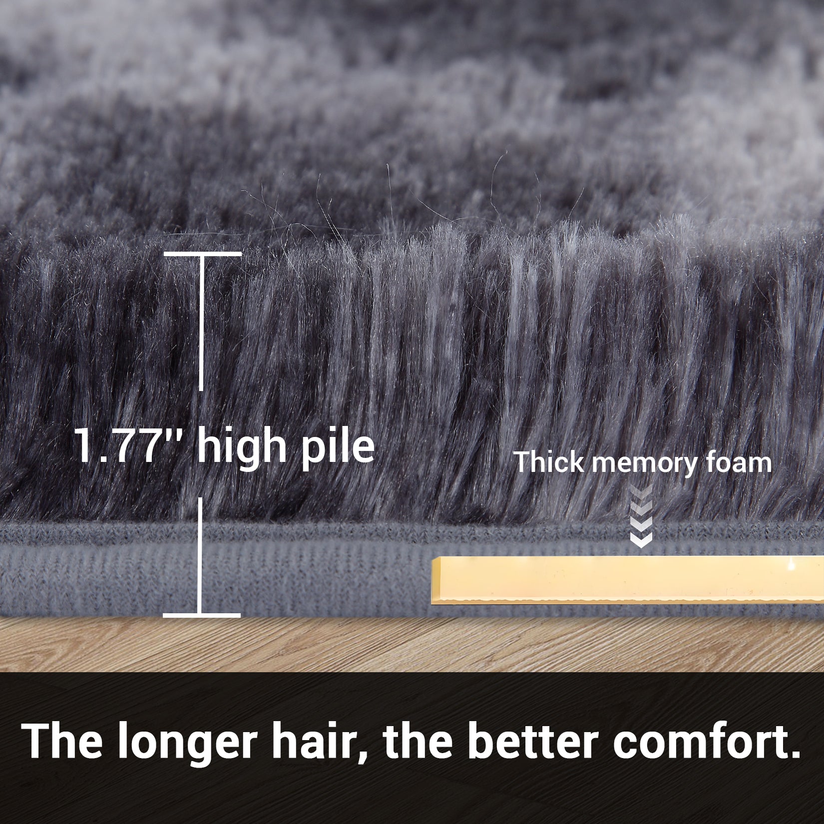 Garvee Fluffy & Sheepskin Deep Grey Tie-Dye 9x12 Area Rugs or Bedroom Furry Rug for Living Room, Fuzzy Shag Fur Rug for Nursery Room Tie-Dyed Non-Skid Plush Throw Rug Shaggy Accent Rug for Indoor Home Floor Carpet