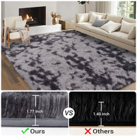 Garvee Fluffy & Sheepskin Deep Grey Tie-Dye 9x12 Area Rugs or Bedroom Furry Rug for Living Room, Fuzzy Shag Fur Rug for Nursery Room Tie-Dyed Non-Skid Plush Throw Rug Shaggy Accent Rug for Indoor Home Floor Carpet
