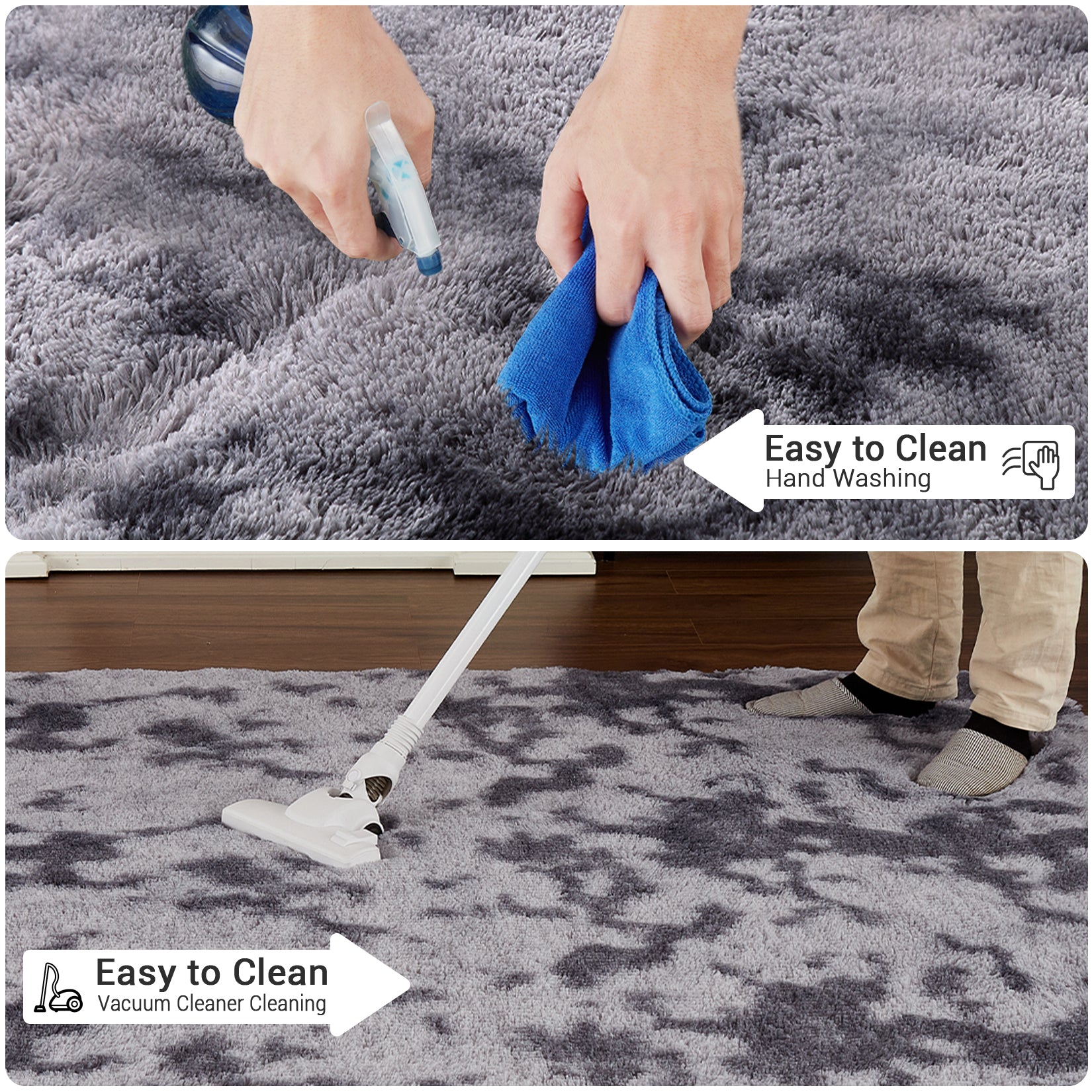 Garvee Fluffy & Sheepskin Deep Grey Tie-Dye 2x6 Shag Rug, Plush Small Furry Non-Slip Modern Accent for Bedroom Living Room Indoor