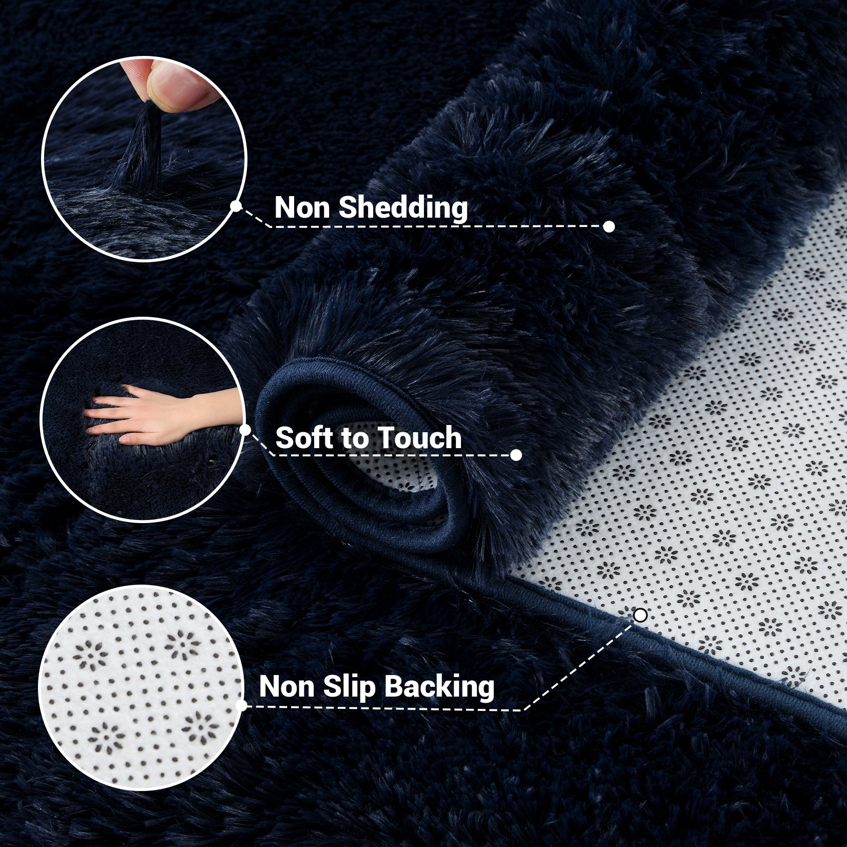 Garvee Fluffy & Sheepskin Pure Navy Blue 2x6 Faux Fur Rug, Non-Shedding Anti-Slip Plush for Kids Playroom Classroom Dining