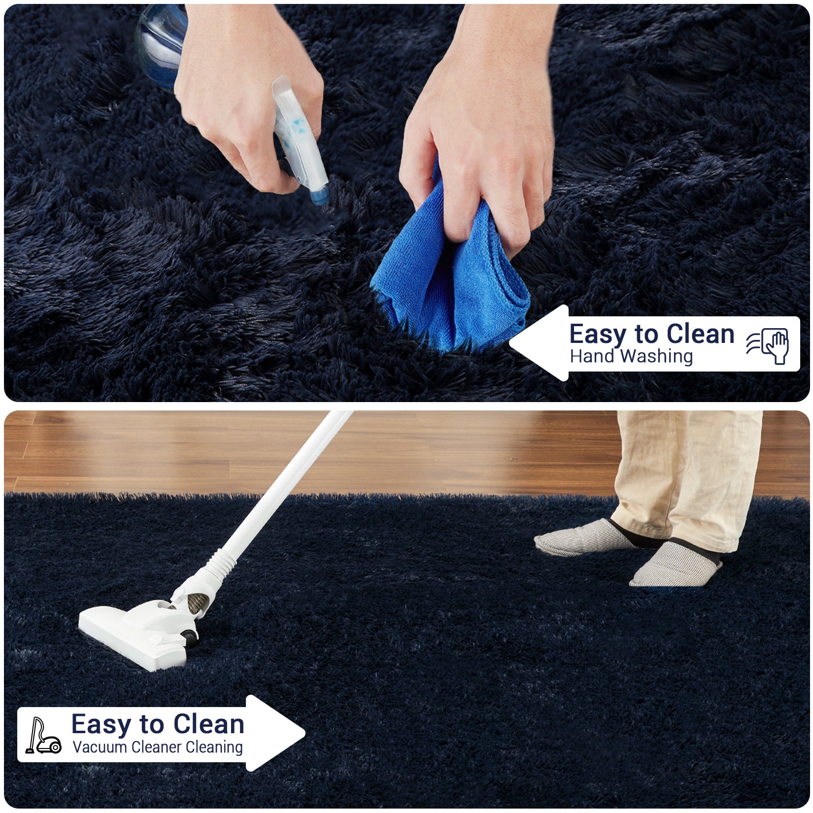 Garvee Fluffy & Sheepskin Pure Navy Blue 3x5 Faux Fur Rug, Non-Shedding Anti-Slip Plush for Kids Playroom Classroom Dining Room