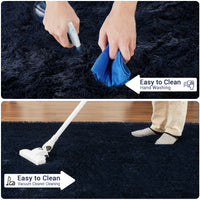 Garvee Fluffy & Sheepskin Pure Navy Blue 3x5 Faux Fur Rug, Non-Shedding Anti-Slip Plush for Kids Playroom Classroom Dining Room
