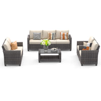Garvee 5pc Outdoor Rattan Patio Furniture Set - Sectional 3-Seat Sofa, 2-Seat Sofa, 2 Single Sofas & Table - All-Weather Conversation Set for Balcony & Backyard