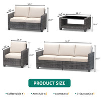 Garvee 5pc Outdoor Rattan Patio Furniture Set - Sectional 3-Seat Sofa, 2-Seat Sofa, 2 Single Sofas & Table - All-Weather Conversation Set for Balcony & Backyard