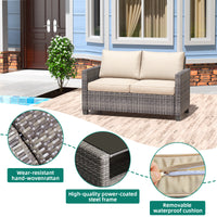 Garvee 5pc Outdoor Rattan Patio Furniture Set - Sectional 3-Seat Sofa, 2-Seat Sofa, 2 Single Sofas & Table - All-Weather Conversation Set for Balcony & Backyard