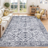 Garvee Living Room Rugs 8x10 Washable, Soft Vintage Large Area Rugs for Bedroom Boho Farmhouse Low Pile Non-Slip Indoor Carpet Rugs for Living Room Dining Room Home (Grey, 8'x10') - Gray