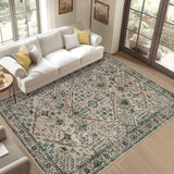 Garvee 8x10 Living Room Rugs, Soft Vintage Large Neutral Area Rugs for Bedroom Boho Farmhouse Low Pile Non-Slip Indoor Carpet Rugs for Living Room Dining Room Home (Beige/Blue, 8'x10') - Beige/Blue