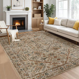 Garvee 8x10 Neutral Rugs for Living Room, Soft Vintage Large Area Rugs for Bedroom Boho Farmhouse Low Pile Non-Slip Washable Indoor Carpet Rugs for Living Room Dining Room Home (Beige/Orange, 8'x10') - Beige/Orange