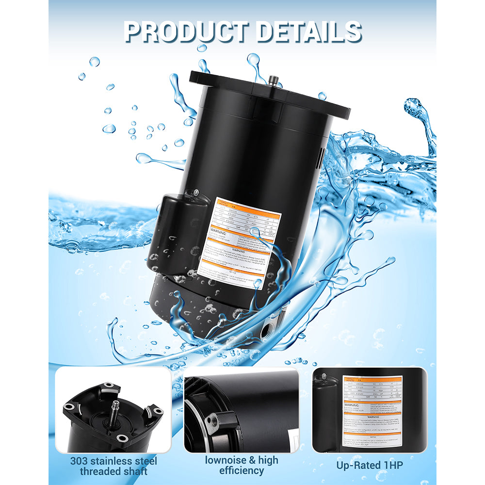 Garvee B2853 Pool Pump Motor Replacement 1.5HP 3450RPM Dual Voltage 115V/230V Compatible With A.O. Smith Century P56Y Frame Overheat Protection Swimming Pool Pump Parts