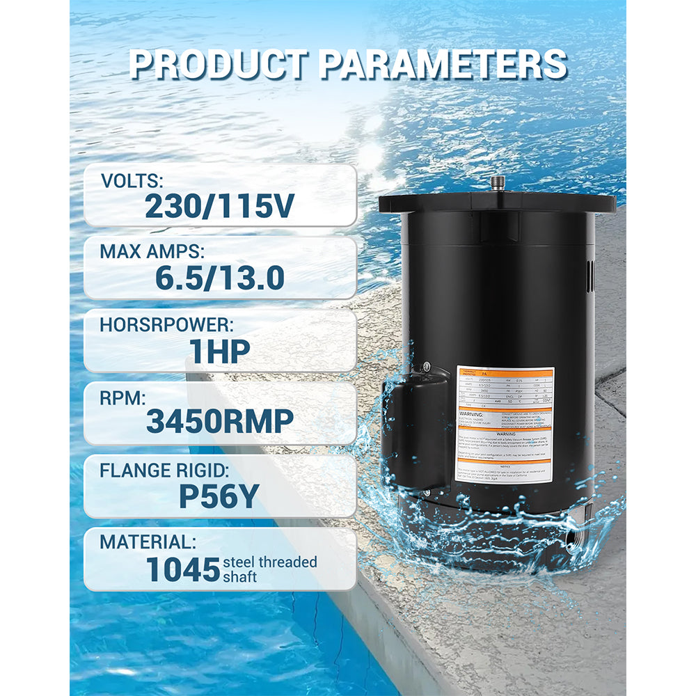 Garvee B2853 Pool Pump Motor Replacement 1.5HP 3450RPM Dual Voltage 115V/230V Compatible With A.O. Smith Century P56Y Frame Overheat Protection Swimming Pool Pump Parts