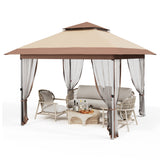 Garvee 10'x10' Instant Pop-Up Gazebo Canopy Tent - Waterproof UV Protection, Mosquito Net & Curtains, Heavy-Duty Steel Frame for Patio, Backyard, Khaki/Brown - Khaki (Top Cloth) + Brown