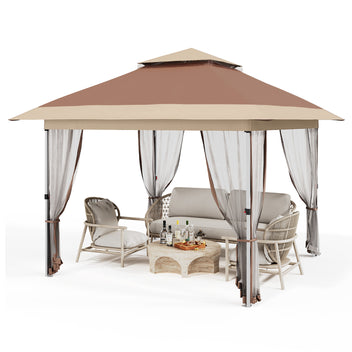 Garvee 10'x10' Instant Pop Up Gazebo Canopy Tent - Waterproof & UV Protection with Mosquito Net & Curtains - Heavy Duty Steel Frame for Patio, Backyard, Camping, Brown&Khaki