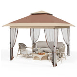 Garvee 10'x10' Instant Pop Up Gazebo Canopy Tent - Waterproof & UV Protection with Mosquito Net & Curtains - Heavy Duty Steel Frame for Patio, Backyard, Camping, Brown&Khaki - Dark Brown (Top Cloth) + Khaki