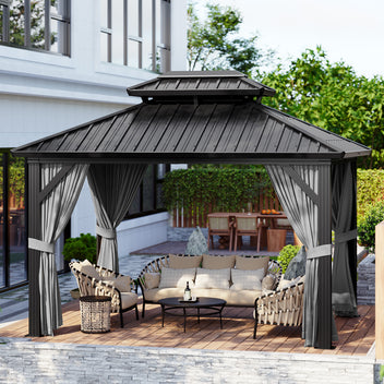 Garvee 10'x12' Outdoor Patio Gazebo with Aluminum Alloy Iron Plate Double Roof Eaves Galvanized Sheet for Backyard Lawn Deck Grey