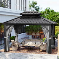 Garvee 10'x12' Outdoor Patio Gazebo with Aluminum Alloy Iron Plate Double Roof Eaves Galvanized Sheet for Backyard Lawn Deck Grey