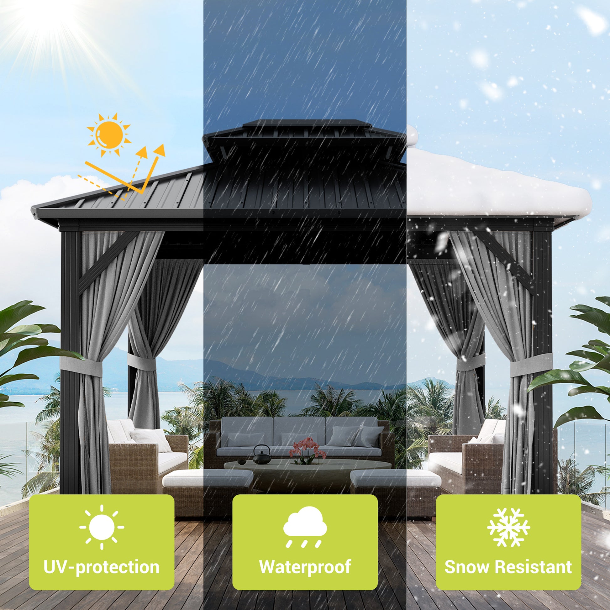 Garvee 10'x12' Outdoor Patio Gazebo with Aluminum Alloy Iron Plate Double Roof Eaves Galvanized Sheet for Backyard Lawn Deck Grey