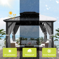 Garvee 10'x12' Outdoor Patio Gazebo with Aluminum Alloy Iron Plate Double Roof Eaves Galvanized Sheet for Backyard Lawn Deck Grey