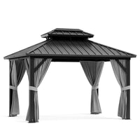 Garvee 10'x12' Outdoor Patio Gazebo with Aluminum Alloy Iron Plate Double Roof Eaves Galvanized Sheet for Backyard Lawn Deck Grey