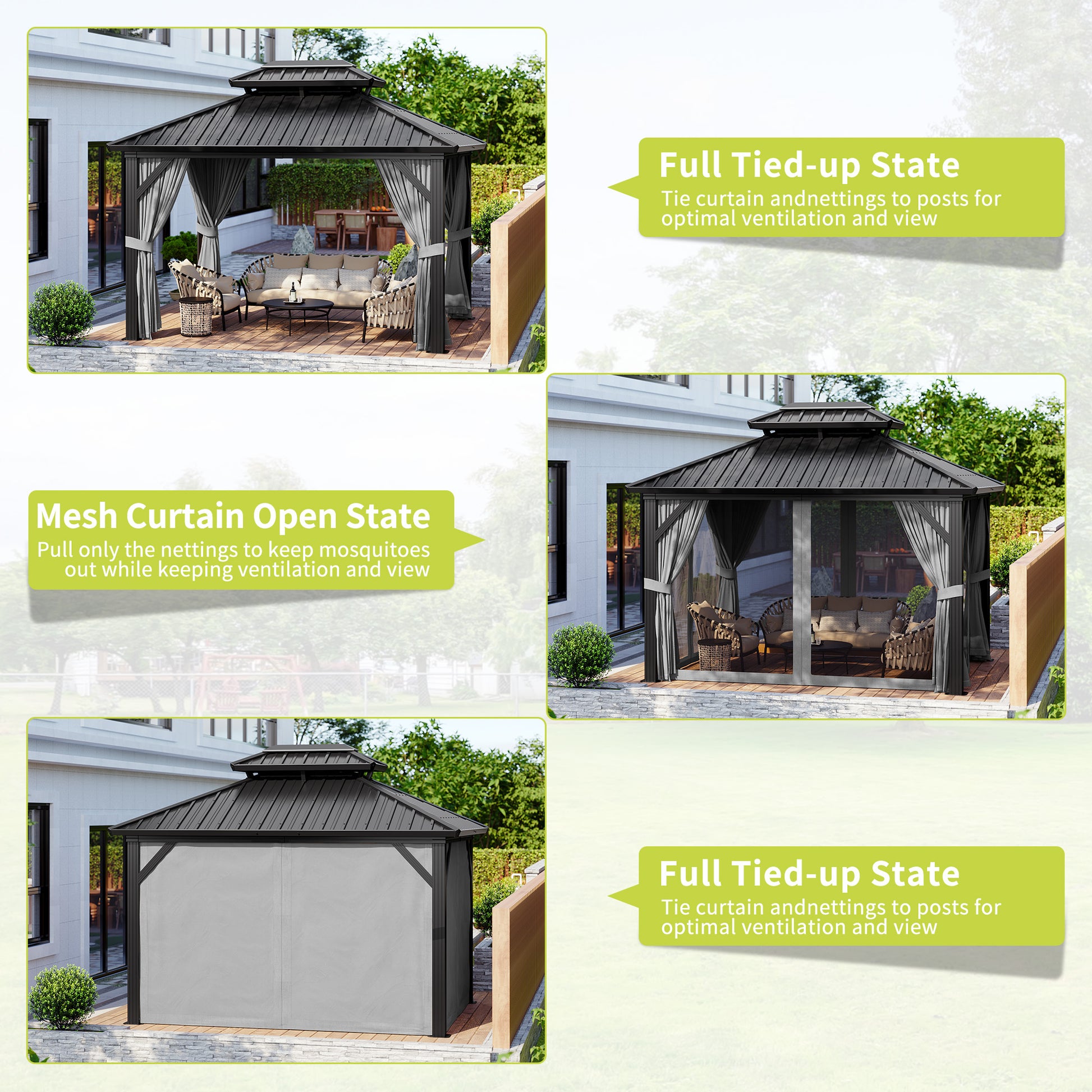 Garvee 10'x12' Outdoor Patio Gazebo with Aluminum Alloy Iron Plate Double Roof Eaves Galvanized Sheet for Backyard Lawn Deck Grey