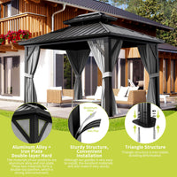 Garvee 10'x12' Outdoor Patio Gazebo with Aluminum Alloy Iron Plate Double Roof Eaves Galvanized Sheet for Backyard Lawn Deck Grey