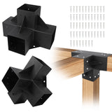 Garvee Pergola Brackets Kit for 6″x6″(Inner 5.6″x5.6″), 2 Pcs 4-Way Right Angle Corner Bracket Woodworks DIY Pergola Kit, Wood Beams Elevated Wood Stand Kit for Gazebo/Patio Pergola, Black