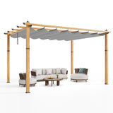 Garvee 10′ X 13′ Wood-Grain Aluminum Pergola with Retractable Canopy UV50+ Sun Protection for Backyard Patio Porch Grape Trellis,Grey - Grey