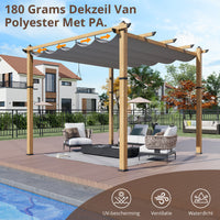 Garvee 10′ X 10′ Wood-Grain Aluminum Pergola with Retractable Canopy UV50+ Sun Protection for Backyard Patio Porch Grape Trellis,Grey