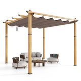 Garvee 10′ X 10′ Wood-Grain Aluminum Pergola with Retractable Canopy for Backyard Patio Porch Grape Trellis,Khaki - Khaki