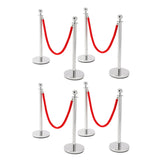 Garvee 6 Pcs Silver Stanchions Posts, Stainless Steel Stanchion with 6.6ft Red Velvet Rope, Crowd Control Barriers with Ball Top and Fillable Concrete Base for Party Supplies - Silver