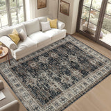 Garvee 8x10 Living Room Rugs, Soft Vintage Large Area Rugs for Bedroom Boho Farmhouse Low Pile Non-Slip Indoor Carpet Rugs for Living Room Dining Room Home (Black, 8'x10') - Black