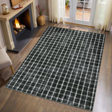 Garvee 3x5 Area Rug Washable Non-Slip Low-Pile Checkered Braided Geometric Print Indoor Black for Bedroom Living Room Kitchen Bathroom Entryway - Black