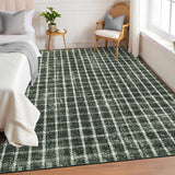 Garvee Area Rugs 5x7 Non-Slip Washable Low-Pile Carpet Checkered Braided Geometric Print Indoor Living Room Bedroom Green - Green