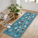 Garvee Washable Area Rug Large Cream Colorful Boho Vintage Floral Carpet Ultra-Thin Non-Slip Bedroom Rug - Green