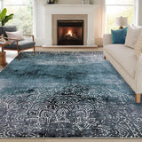 Garvee Area Rug 5x7 Washable Rug Ombre Rug Medallion Rug Non Slip, Distressed Brown Rug, Soft Gradient Rug, Indoor Accent Rug, Foldable Printed Rug for Living Room Bedroom Nursery - Brown & Green