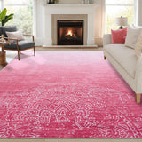 Garvee Large Area Rug 10x13 Washable Rug Living Room Rug Bedroom Rug, Distressed Ombre Rug, Medallion Rug, Low Pile Stain Resistant Soft Rug, Indoor Foldable Printed Rug, Pink - Pink