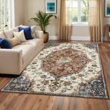 Garvee Vintage Washable Bedroom Rug - Soft Accent Rugs for Living Room, Non-Slip Non-Shedding Low-Pile Entryway Rug, Soft Print Pattern Indoor Rug - Red