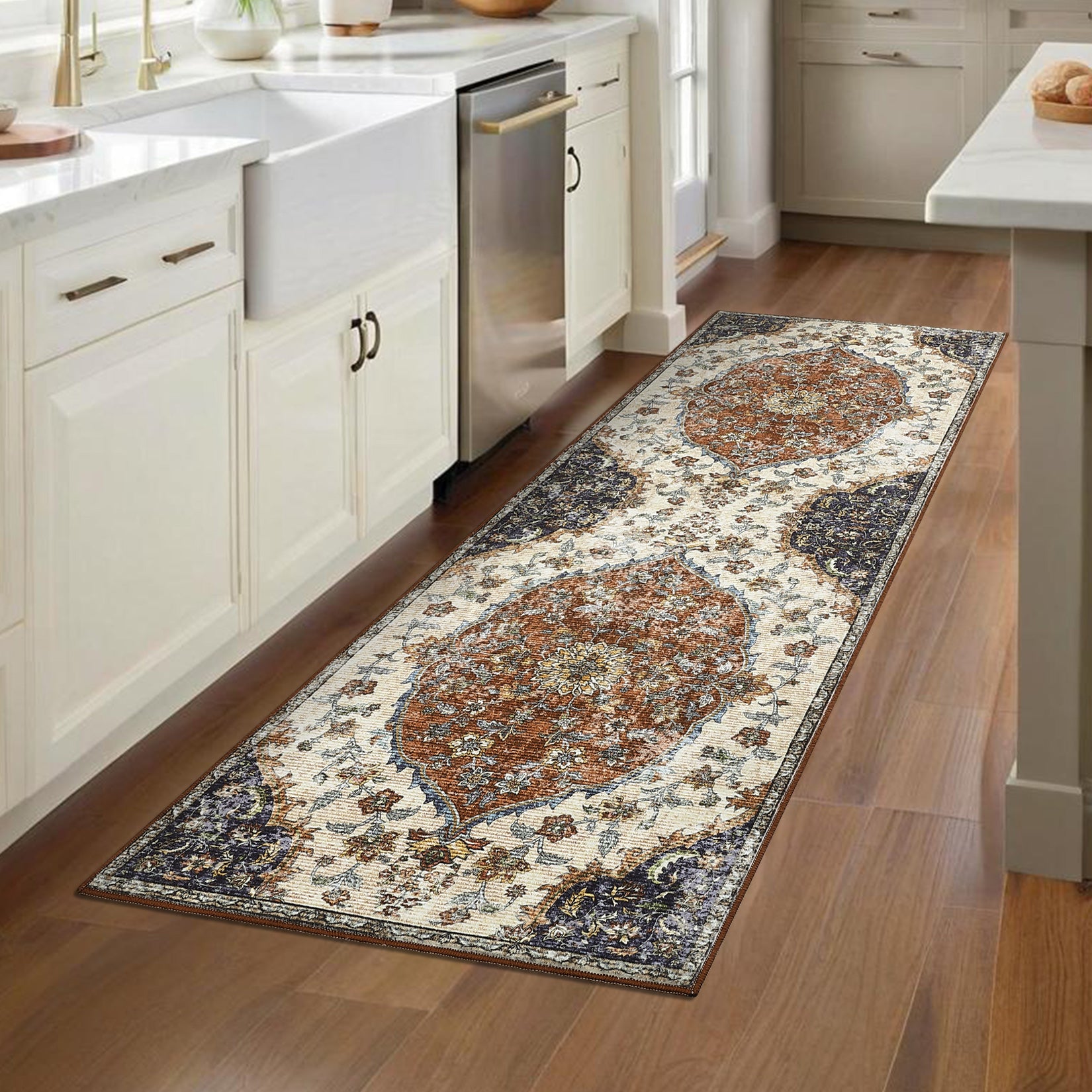 Garvee Vintage Washable Bedroom Rug - Soft Accent Rugs for Living Room, Non-Slip Non-Shedding Low-Pile Entryway Rug, Soft Print Pattern Indoor Rug