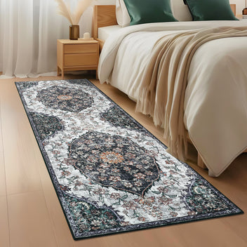 Garvee Vintage Washable Bedroom Rug - Soft Accent Rugs for Living Room, Non-Slip Non-Shedding Low-Pile Entryway Rug, Soft Print Pattern Indoor Rug