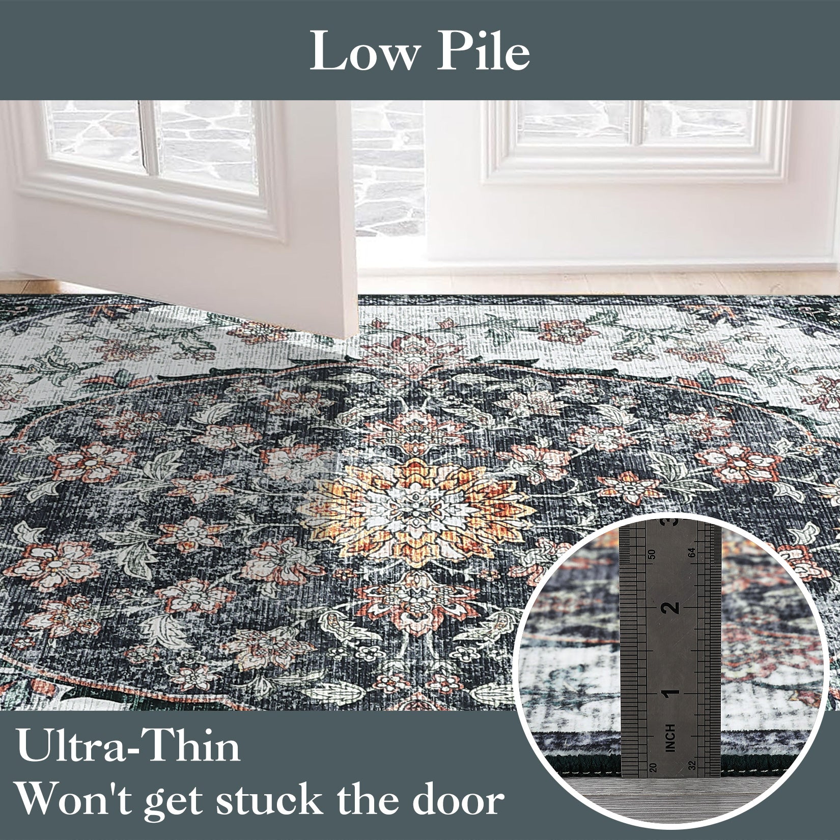 Garvee Vintage Washable Bedroom Rug - Soft Accent Rugs for Living Room, Non-Slip Non-Shedding Low-Pile Entryway Rug, Soft Print Pattern Indoor Rug
